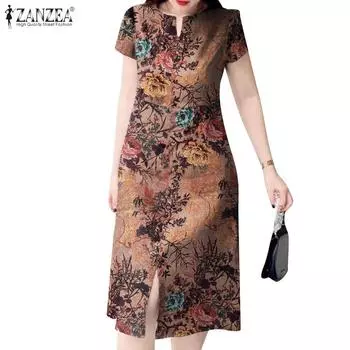 ZANZEA Женское повседневное летнее платье с v-образным вырезом и короткими рукавами S розовый