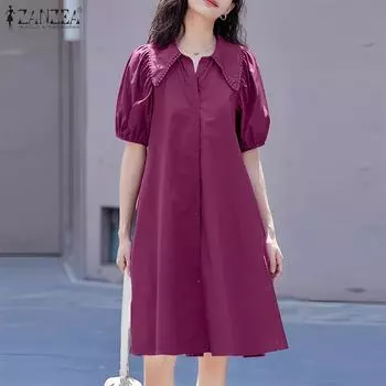 ZANZEA Женское повседневное летнее платье с коротким рукавом и воротником-стойкой S кларет