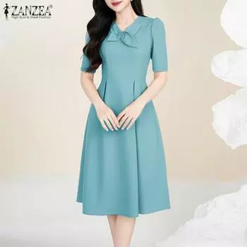 ZANZEA Женское повседневное летнее платье с коротким рукавом и V-образным вырезом S розовый