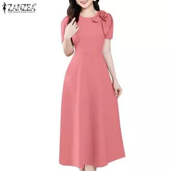 ZANZEA Женское повседневное летнее платье с коротким рукавом в стиле пэчворк с 3D-цветами S розовый