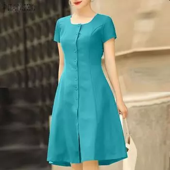 ZANZEA Женское повседневное летнее платье с круглым вырезом и коротким рукавом S