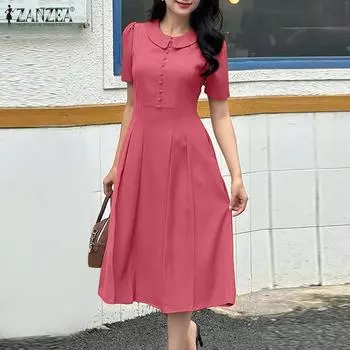 ZANZEA Женское повседневное летнее платье с коротким рукавом S чёрный