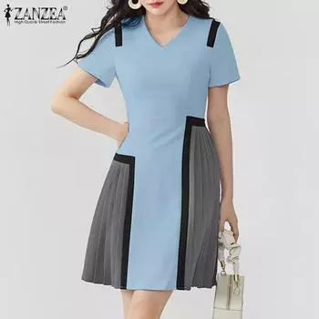 ZANZEA Женское повседневное летнее платье в стиле пэчворк с V-образным вырезом и коротким рукавом M белый
