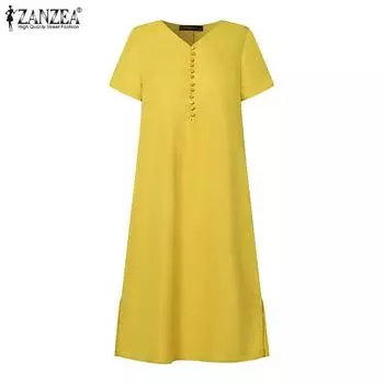 ZANZEA Женское повседневное летнее праздничное платье с v-образным вырезом и короткими рукавами