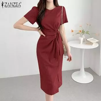 ZANZEA Женское повседневное летнее тонкое платье с коротким рукавом и круглым вырезом S чёрный