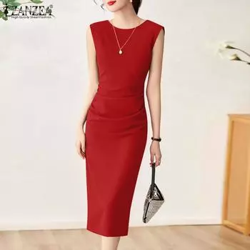 ZANZEA Женское повседневное летнее тонкое платье с круглым вырезом и рукавами