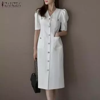 ZANZEA Женское повседневное летнее тонкое платье с v-образным вырезом и коротким рукавом