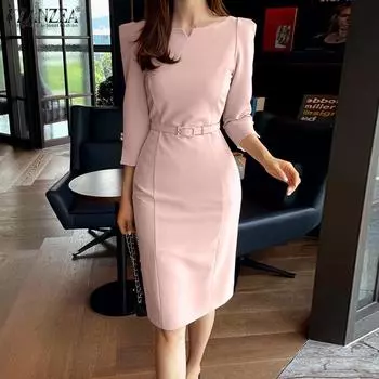 ZANZEA Женское повседневное летнее тонкое платье с v-образным вырезом и рукавами 3/4