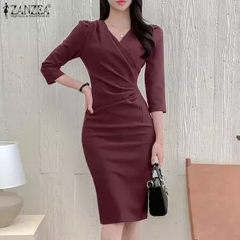 ZANZEA Женское повседневное летнее узкое платье с v-образным вырезом и рукавами 3/4
