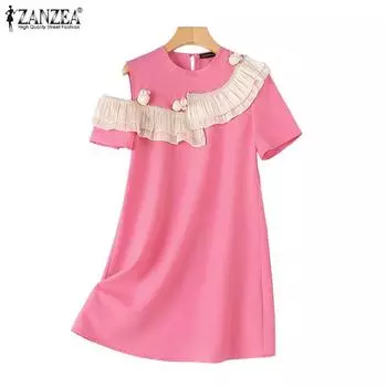 ZANZEA Женское повседневное летнее вечернее платье с открытыми плечами и короткими рукавами