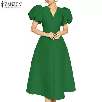 ZANZEA Женское повседневное летнее вечернее платье трапециевидной формы с v-образным вырезом и короткими рукавами S жёлтый