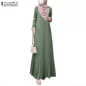 ZANZEA Женское повседневное однотонное длинное платье с круглым вырезом и длинными рукавами 4XL камео розовый