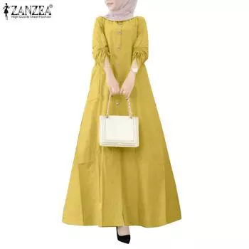ZANZEA Женское повседневное однотонное однотонное платье с рукавами 3/4 и круглым вырезом