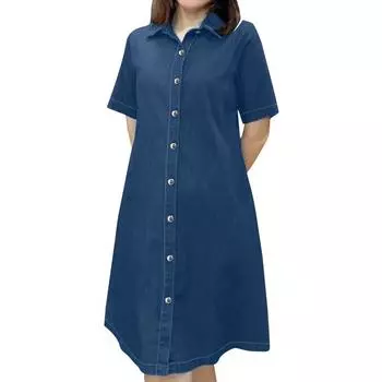 ZANZEA Женское повседневное однотонное платье-рубашка с отложным воротником и коротким рукавом L