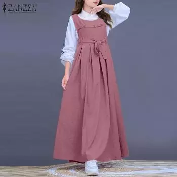 ZANZEA Женское повседневное однотонное свободное платье без рукавов с круглым вырезом S фиолетовый