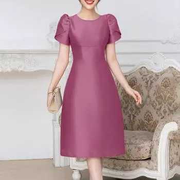 ZANZEA Женское повседневное платье А-силуэта с круглым вырезом и коротким рукавом