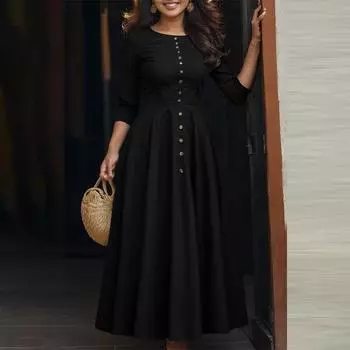 ZANZEA Женское повседневное платье А-силуэта с круглым вырезом и рукавом 3/4 S