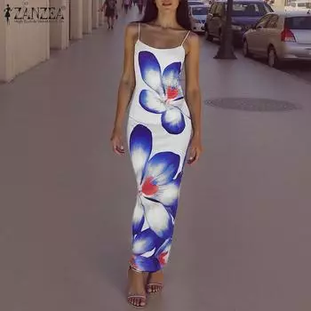 ZANZEA Женское повседневное платье без рукавов с цветочным принтом и бретелями XL чёрный