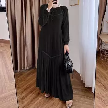 ZANZEA Женское повседневное платье-кафтан с круглым вырезом, свободное, с длинным рукавом S чёрный