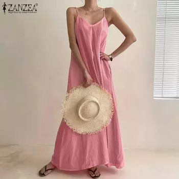 ZANZEA Женское повседневное платье-комбинация без рукавов для отдыха на пляже