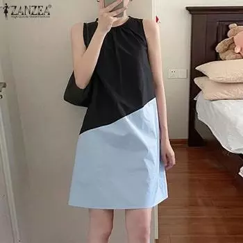 ZANZEA Женское повседневное платье-майка без рукавов с круглым вырезом 5XL розовый