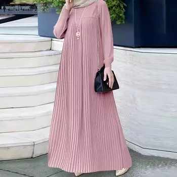 ZANZEA Женское повседневное платье макси с длинным рукавом и круглым вырезом S чёрный