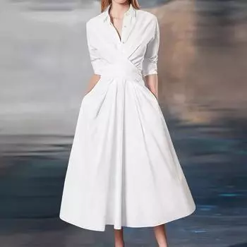 ZANZEA Женское повседневное платье-рубашка с длинным рукавом и отложным воротником S белый