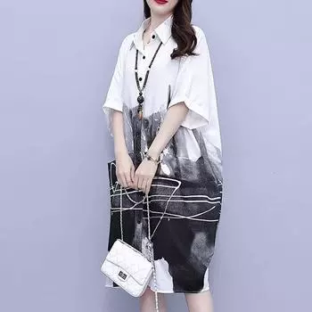 ZANZEA Женское повседневное платье-рубашка с отложным воротником и принтом с короткими рукавами S белый