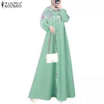 ZANZEA Женское повседневное платье с длинным рукавом в цветочек с лоскутным узором S