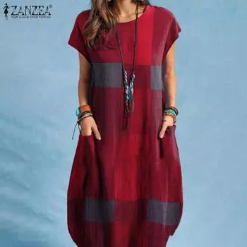 ZANZEA Женское повседневное платье с короткими рукавами и круглым вырезом в сетку S тёмно-синий