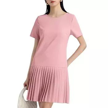 ZANZEA Женское повседневное платье с круглым вырезом и коротким рукавом, свободное, плиссированное S розовый