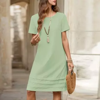 ZANZEA Женское повседневное платье с круглым вырезом, однотонное, летнее, с коротким рукавом 3XL