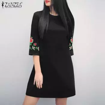 ZANZEA Женское повседневное платье с круглым вырезом и половиной рукавов с цветочным принтом на талии