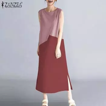 ZANZEA Женское повседневное платье с круглым вырезом и коротким рукавом с принтом 3XL серый