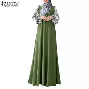 ZANZEA Женское повседневное платье с круглым вырезом и длинным рукавом в стиле пэчворк 4XL