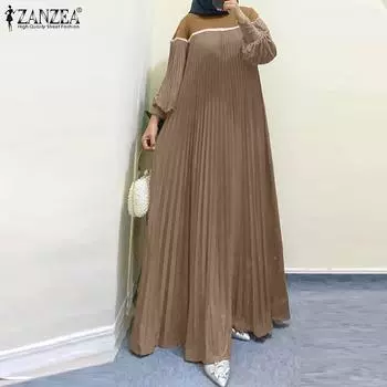 ZANZEA Женское повседневное платье с круглым вырезом и длинными рукавами в стиле пэчворк S чёрный