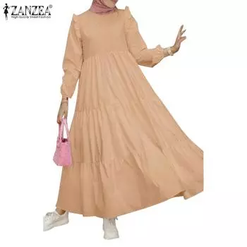 ZANZEA Женское повседневное платье с круглым вырезом и длинными рукавами 2XL чёрный