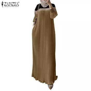 ZANZEA Женское повседневное платье с круглым вырезом и длинными рукавами в стиле пэчворк L