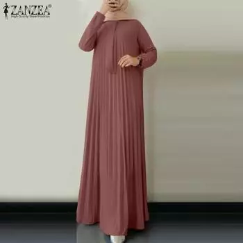 ZANZEA Женское повседневное платье с круглым вырезом и длинными рукавами 2XL синий