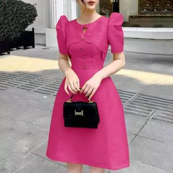 ZANZEA Женское повседневное платье с круглым вырезом и коротким рукавом для летней вечеринки S жёлтый