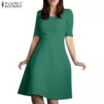 ZANZEA Женское повседневное платье с квадратным воротником и коротким рукавом S зелёный