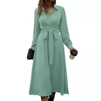 ZANZEA Женское повседневное платье с отложным воротником и длинными рукавами S