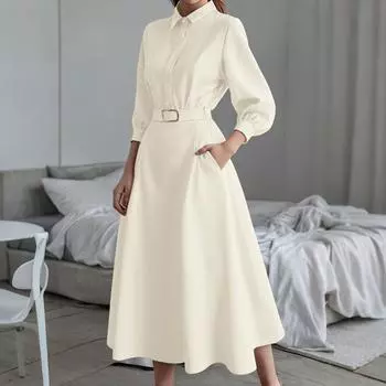 ZANZEA Женское повседневное платье с отложным воротником и длинными рукавами XL