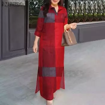 ZANZEA Женское повседневное платье с отложным воротником и рукавом 3/4 в сетку M тёмно-синий