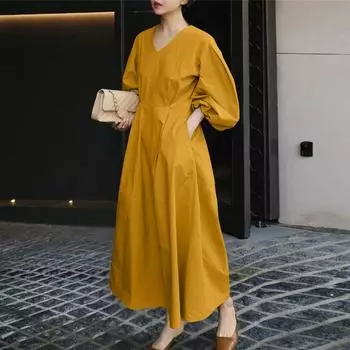 ZANZEA Женское повседневное платье с V-образным вырезом, свободного кроя, с длинным рукавом, однотонное 3XL