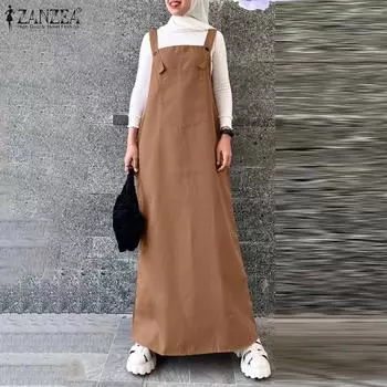 ZANZEA Женское повседневное платье свободного кроя с квадратным воротником без рукавов чёрный