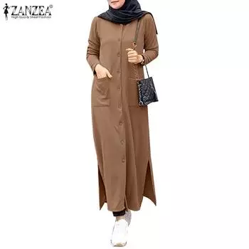 ZANZEA Женское повседневное платье свободного кроя с круглым вырезом и длинными рукавами 3XL чёрный