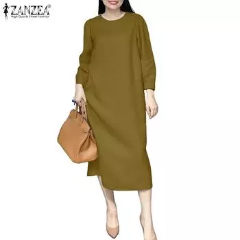 ZANZEA Женское повседневное платье свободного кроя с круглым вырезом XL