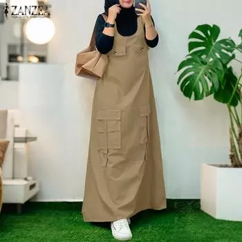 ZANZEA Женское повседневное платье свободного кроя с квадратным воротником без рукавов S тёмно-синий