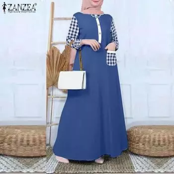 ZANZEA Женское повседневное платье в сетку с принтом в стиле пэчворк с длинным рукавом S чёрный